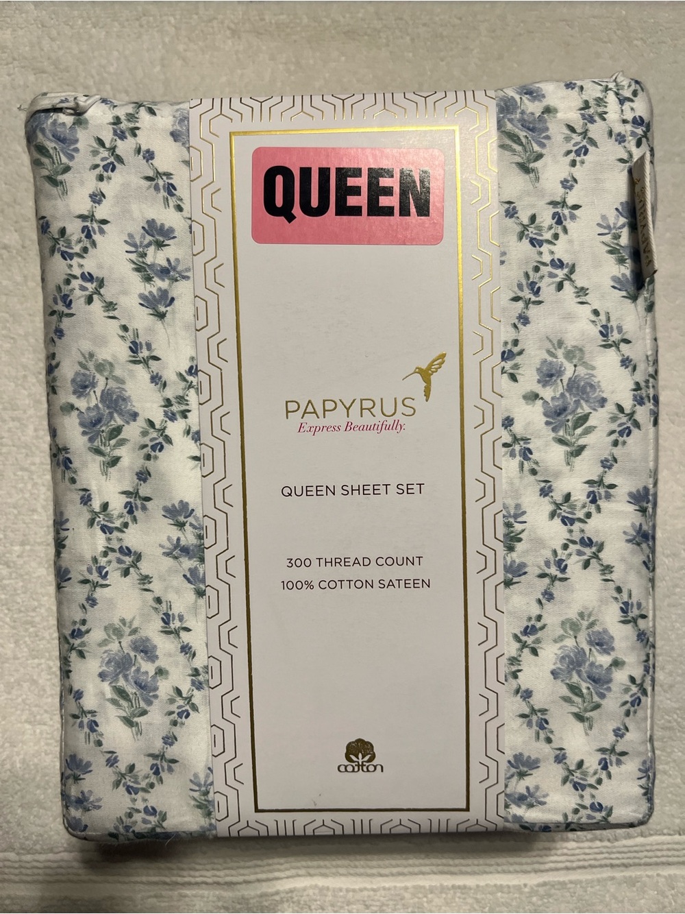 Papyrus Queen Sheet Set 300 Thread Count 100% Cotton Sateen NWT